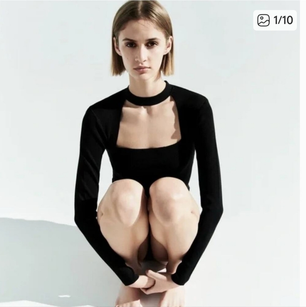 Zara Black Square Choker Neck Knit Long Sleeve Top
